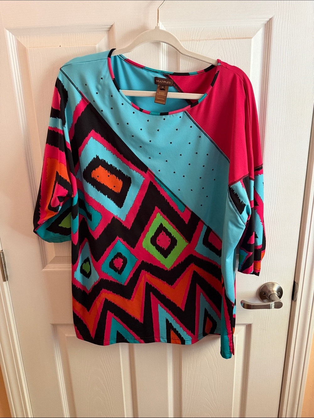 Multiples Women's Geo-Block Tunic in Turquoise, Fuchsia & Black